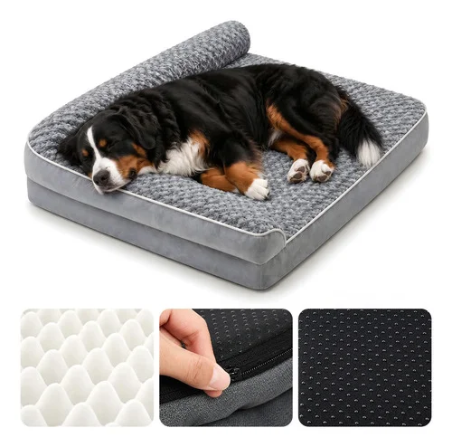 Cama Pet Ortopédica Grande Caminha De Cachorro Impermeavel Cinza Liso