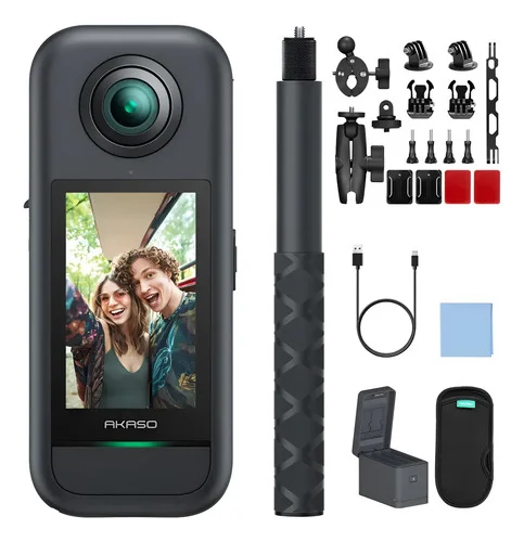 Câmera De Ação Akaso 360 5.7k 360° Eis Com Rastreamento Ia Akaso 360kit Para Motocicleta