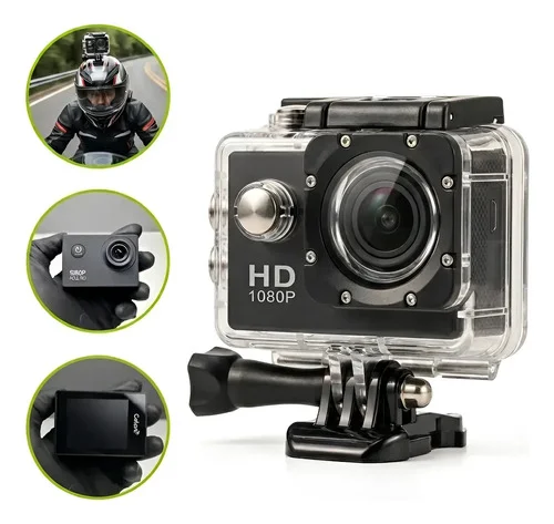 Camera De Acao Esportiva Full Hd 1080p Prova D Agua Capacete Preto
