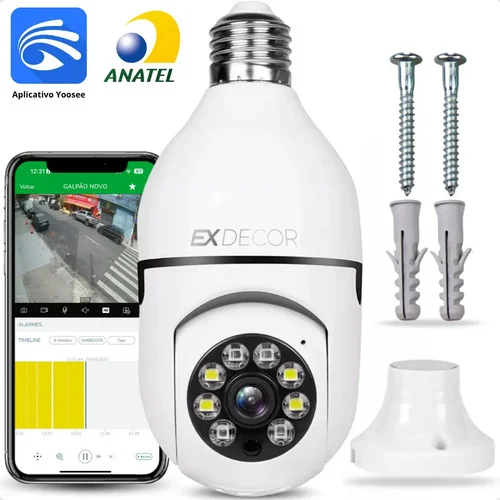 Câmera de Segurança Ex Decor Lâmpada IP Wi-Fi 360º Visão Noturna App Yoosee
