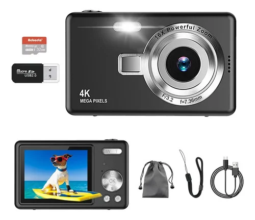 Câmera Digital 4k Com Cartão Sd De 32gb 16x 2.4inch Preto Preto