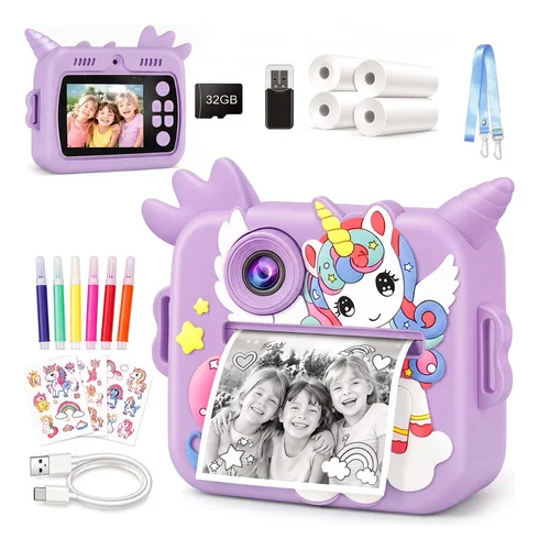 Câmera Digital Infantil Impressão Com Capa De Silicone + Usb Lilás