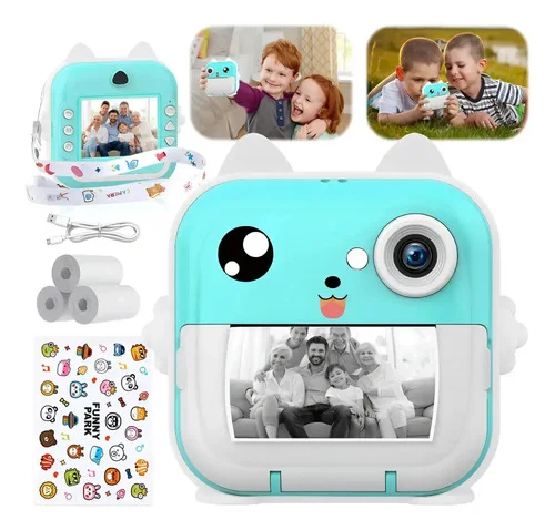 Câmera Fotográfica Infantil Impressora Instantânea Foto Jogo Azul