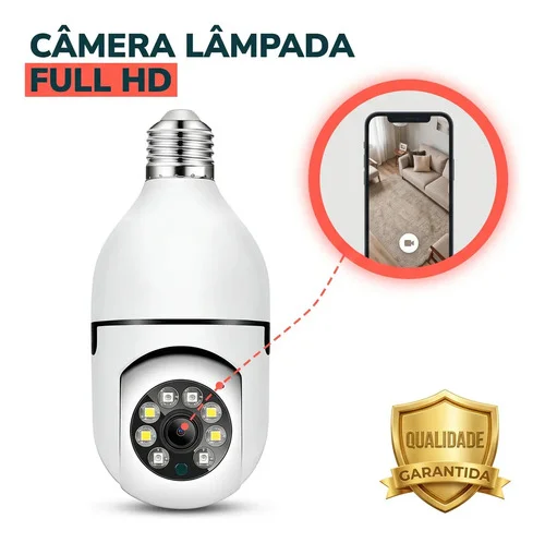 Câmera Lâmpada IP Wi-Fi Raytechno Full HD 1080p com Visão Noturna e Sensor de Movimento