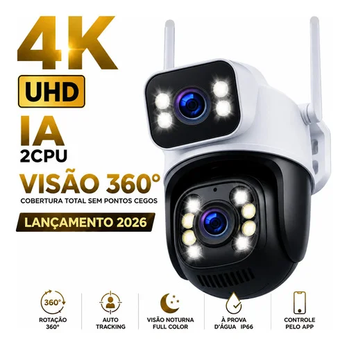 Câmera Segurança Externa Ip Wifi A28 App Icsee A Prova Dagua Ip66 Dome Lente Dupla Lentes 2 Em 1 Vigilancia Visão Noturna Infravermelho 4k Uhd Nova Geração Lançamento 2026 Nexgen