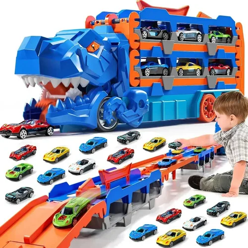 Caminhão Dinossauro Pista Com 6 Carrinhos Maleta Transporte,Compatibilidade HotWeells