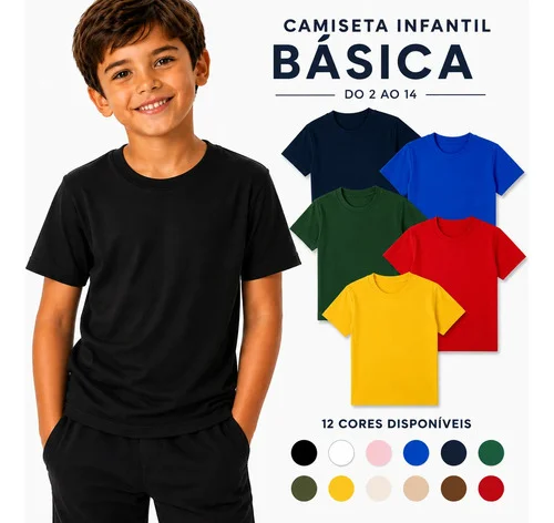 Camiseta Básica Infantil Menina E Menino Confortável Algodão