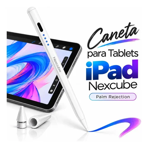 Caneta Pencil Nexcube Para iPad 6 A16 2026 Palm Rejection Alta Precisão 1mm Cor Branco