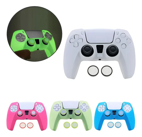 Capa Protetora Para Controle Ps5 Brilha Escuro + Par Grips