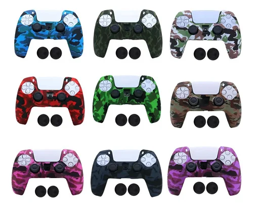 Capa Protetora Silicone Camuflada Para Controle Ps5 + Grips