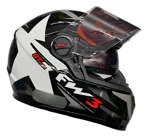 Capacete Fw3 Gtx Star Preto Brilhante/ Grafite  Com Óculos I Preto/grafite Liso Brilhante 57/58