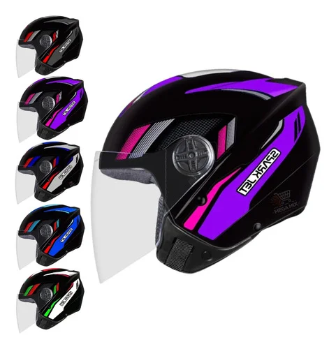 Capacete Moto Aberto Ebf Spark Jet Sting Original Brilhante Preto/lilás Sergeant Brilhante 57/58