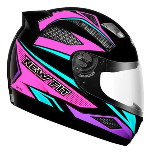 Capacete Moto Fechado Ebf New Fit Rover Preto/colores Preto/rosa Brilhante 55/56