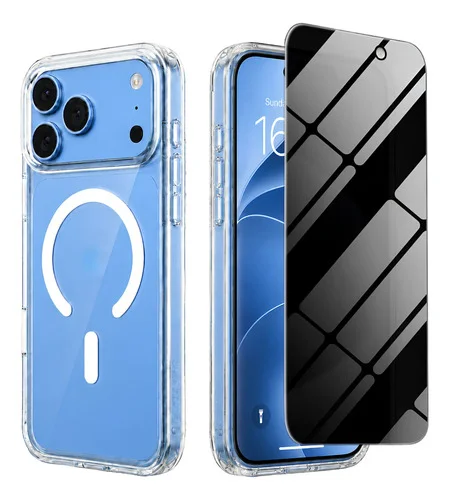 Capinha Magnética + Película Anti Spy Para iPhone 18 Pro Max Transparente iPhone 18 Pro Max