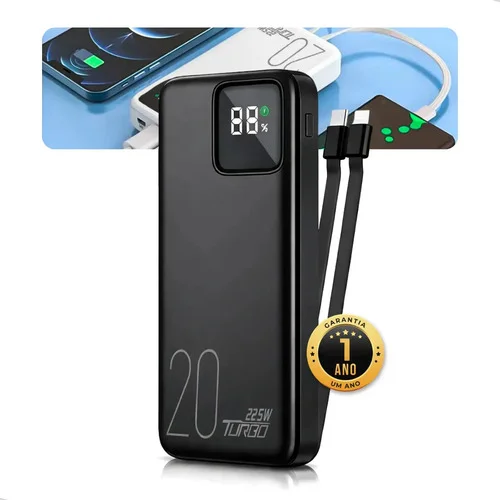Carregador Portátil Power Bank 20.000mah Turbo Celular Carga Rápida 22.5w Premium Display Visor Grande Universal Usb-c Viagens los E Android Compatível Com IPhone Samsung Motorola Xiaomi Preto Nixzen
