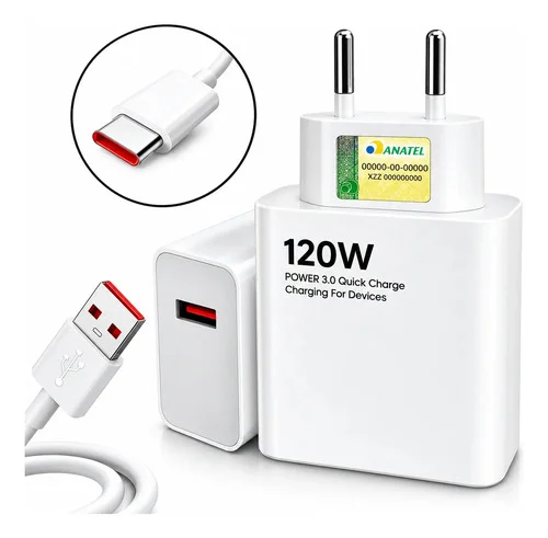 Carregador Turbo 120w Usb-c Para Xiaomi Redmi Poco X7 Pro Branco