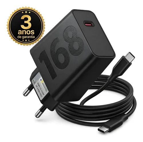 Carregador Turbo 168w Usb-c Compativel Motorola Xiaomi Apple Preto