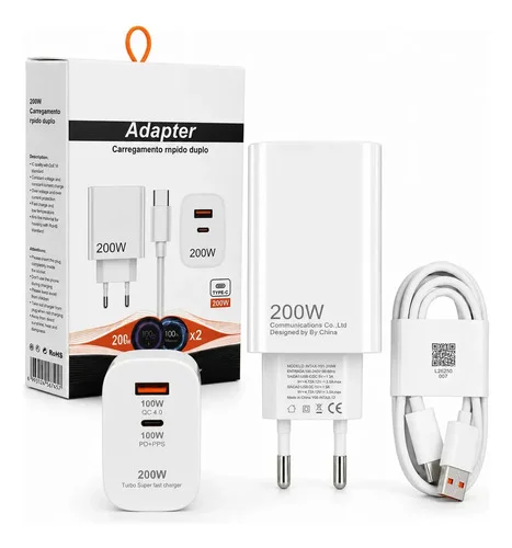 Carregador Turbo 200w Inteligente Usb-c Usb-a Bivolt Branco
