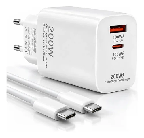 Carregador Turbo 200w Para Xiaomi Poco Usb-c Usb-a Rápido Branco
