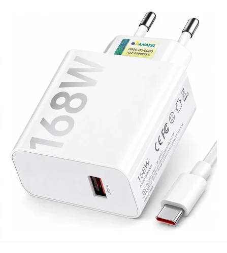 Carregador Turbo Rapido Usb-c Tipo C 168w Para Xiaomi Redmi Branco