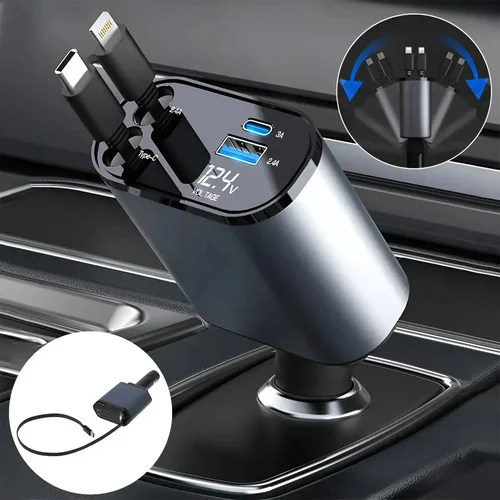 Carregador Veicular Turbo 120w 4 Em 1 Tipo C +cabo