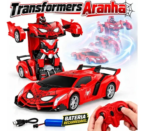 Carrinho de Controle Remoto 2 Em 1 que Vira Robô com Bateria Recarregável se Transforma em Robô