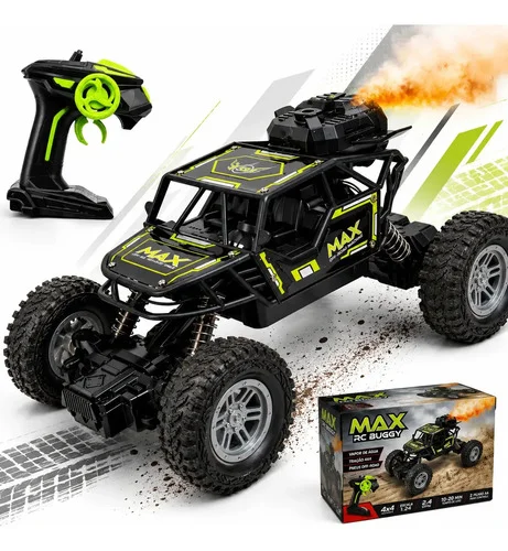 Carrinho de Controle Remoto 4x4 Recarregável Jipe Off Road que Solta Fumaça de Vapor de Água com Luzes LED Alcance 40 Metros Carro Infantil Escala 1:24 Kizumba