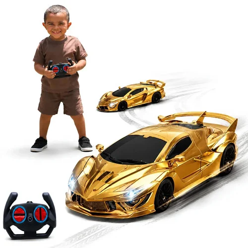 Carrinho De Controle Remoto Brinquedo Corrida Carro A Pilha Presente Menino Cor Dourado