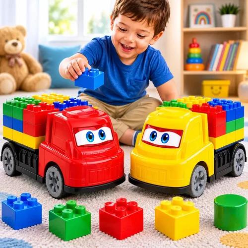 Carrinho Educativo 2em1 Blocos Encaixe Infantil Didático Pedagógico