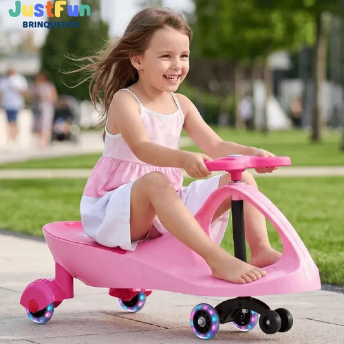 Carrinho Rolimã Car Drift Infantil Volante Gira 360° Triciclo Com Roda Led Colorido JustFun Brinquedos Cor Rosa