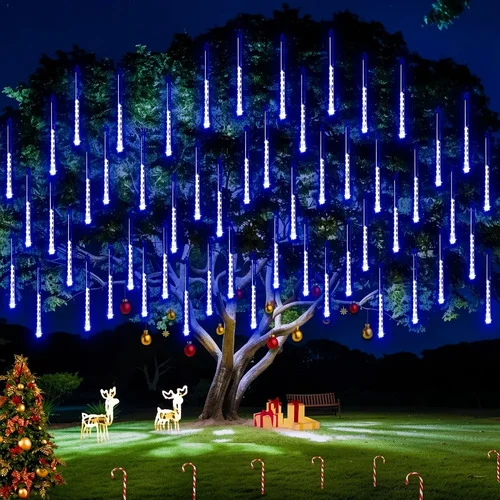 Cascata 50cm Led 8 Tubos Solar Natal Meteoro Gelo Pisca Azul 127/220v
