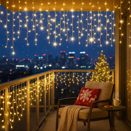 Cascata Natal 200 Led 5 Metros pisca 8 Funções Luz Branco Quente
