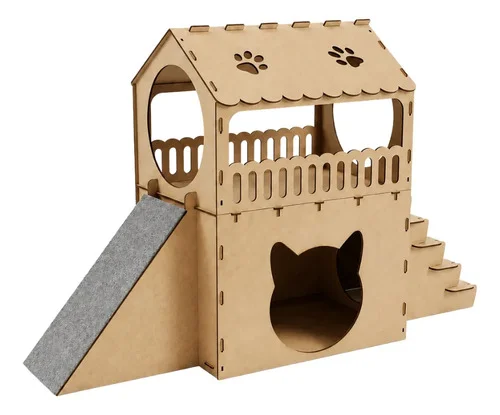 Casinha De Gato 2 Andares Playground Arranhador 5 Degraus Bege