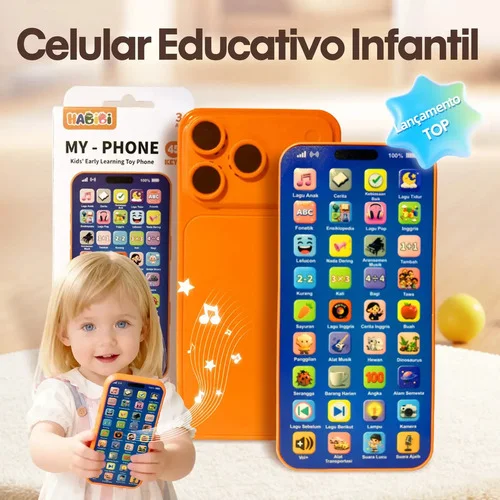Celular de brinquedo educativo recarregável com 45 teclas para bebês