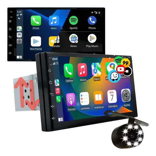 Central Multimídia Mp5 1 Din Carplay Android-auto 7'+ Cam Ré Kit Multimidia Carplay