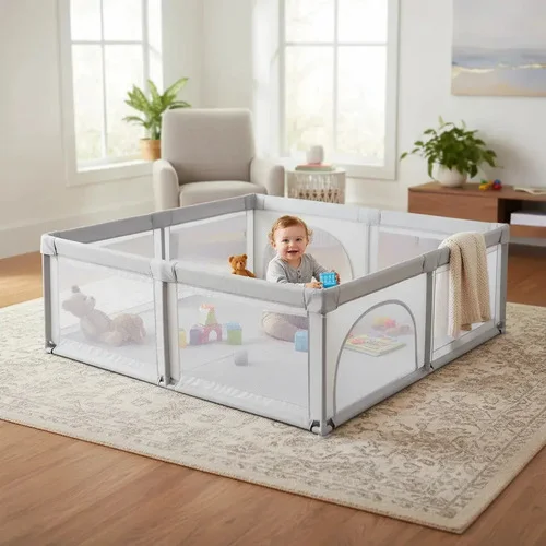 Cercadinho Infantil Grande Tela Segurança 1,80x1,50 Cinza-claro Sem Estampa