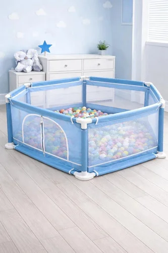 Cercadinho Infantil Portátil Hexagonal Bebê Seguro Resistent Azul Liso