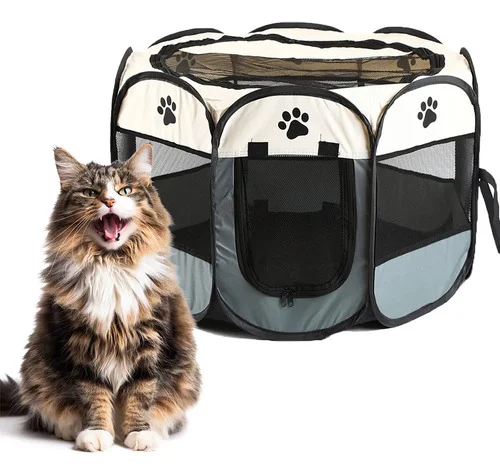 Cercado Portátil Dobrável Pet Grande Cachorro Gato Anti Mord Cinza