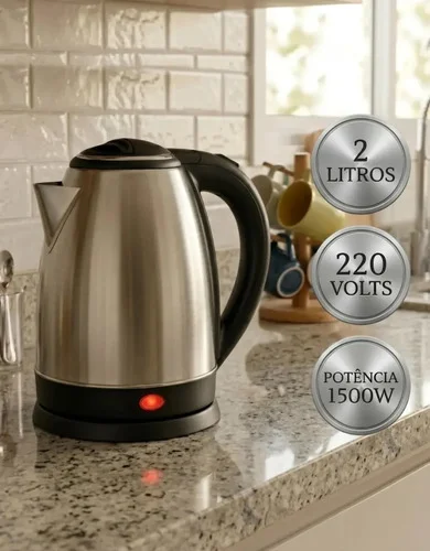Chaleira Elétrica Inox 2 Litros 1500w Jarra Desligamento Automático Aquecimento Rápido Bule Pítia
