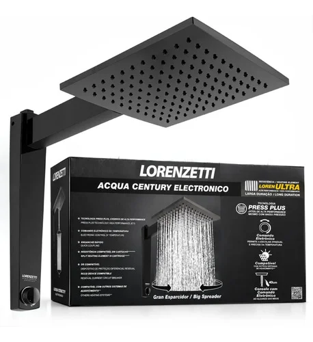Chuveiro Ducha Acqua Century Eletrônico Preto Lorenzetti Preto 220v~/7500w