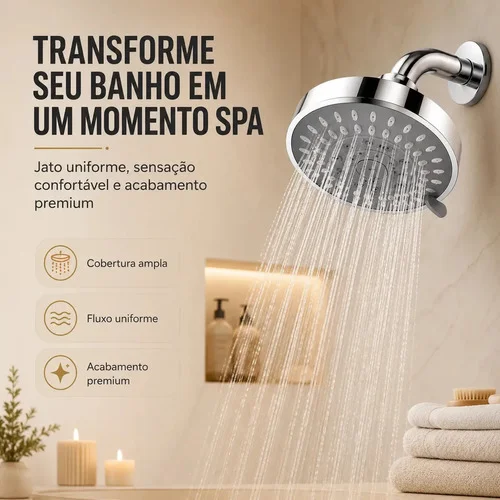 Chuveiro RIOVA de Alta Pressão 5 Modos 4" G1/2 – Ducha com Ajuste 360°, Filtro Integrado e Jato Potente para Banheiro