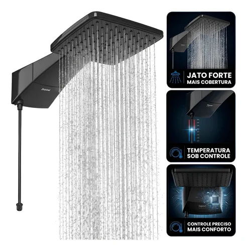 Chuveiro Zagonel Quadratta Eletrônico 10 Níveis Preto 127v 5.5 Kw