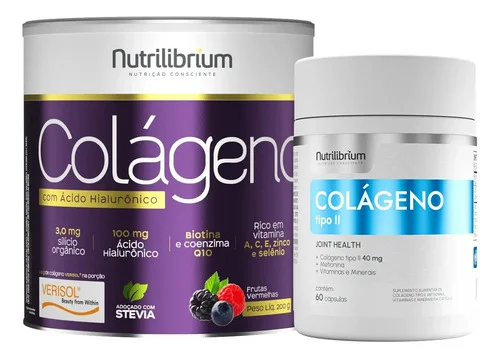 Colágeno Verisol Ácido Hialurônico 200g + Colágeno Tipo 2 Sabor Frutas Vermelhas