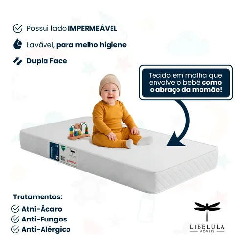 Colchão De Berço Impermeável 130x0,70 D18 Cor Branco - Libélula Moveis