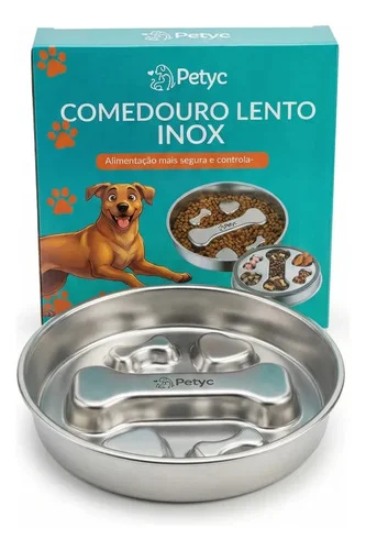 Comedouro Lento de Aço Inoxidável Antiderrapante para Cães, 1kg