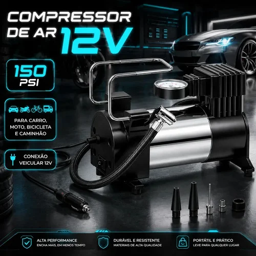 Compressor De Ar Mini 12v Digital Para Pneus De Carro, Moto, Bicicleta E Caminhão Com Tela Led Portátil