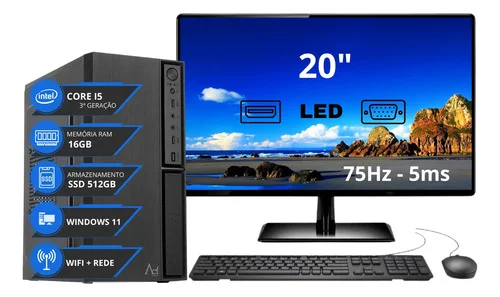 Computador Completo I5 16gb Ssd 512gb Monitor Mouse Teclado 512 Gb 16 Gb Intel Hd Graphics