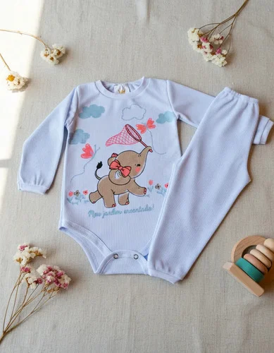 Conjunto Body Manga Longa Com Calça Canelado Menina