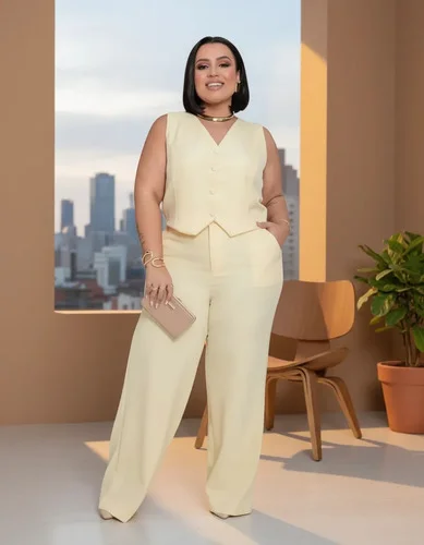 Conjunto Calça Colete Alfaiataria Social Pantalona Plus Size