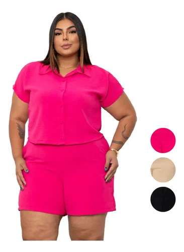 Conjunto Feminino Plus Size Blusa E Short Cintura Alta Verão